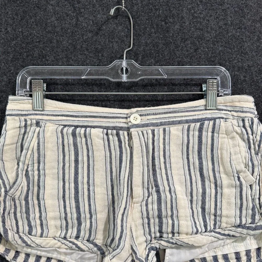 Free People Shorts Women's 2 Ivory Blue Striped Summer Beach Mini - Picture 2 of 9